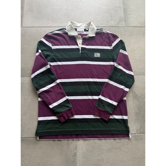 Lacoste Other - Lacoste Mens Striped Long Sleeve Rugby Shirt Purple Green Black White Size L